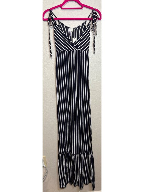 Alya Dresses & Skirts - Striped Navy & White Maxi Dress With Adjustable Tie Straps XXS